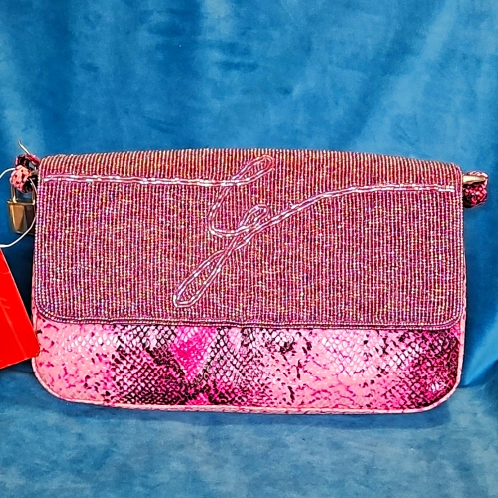 Vintage 1990s Gattinoni made in italy purse, beaded, fake snake skin